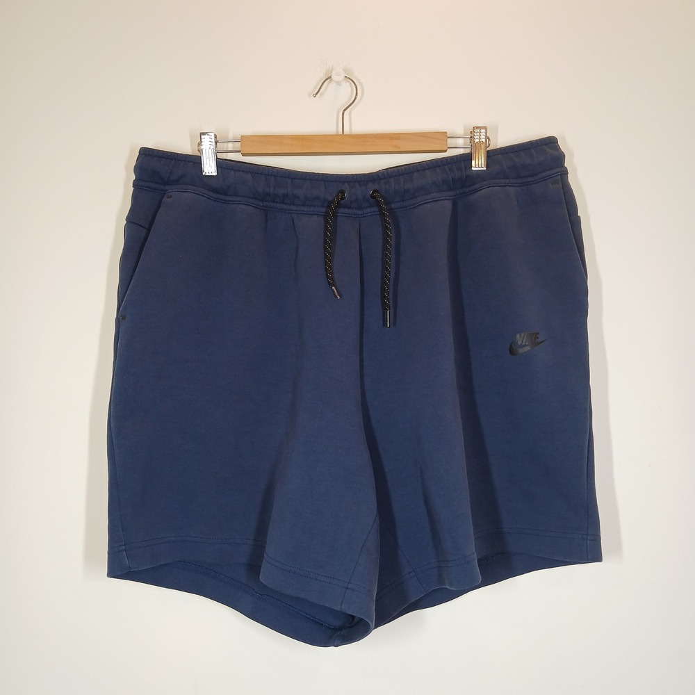 Nike Shorts Mens 3XL Blue Cotton Blend Zipper Pocket Drawstring Tech Fleece